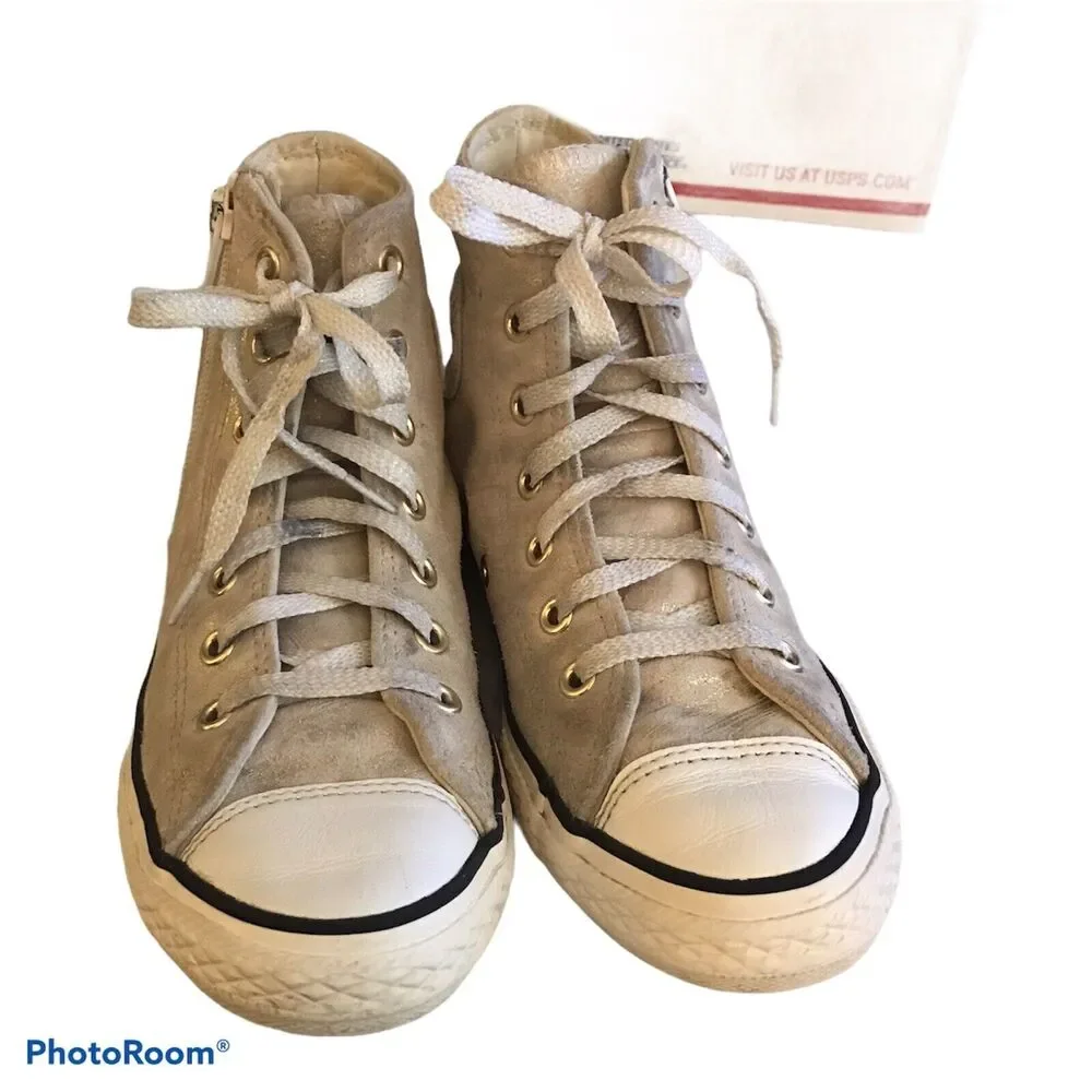 Converse Chuck Taylor Hi Side Zip Suede Leather Grey Sneakers Youth Sz 2 659019C